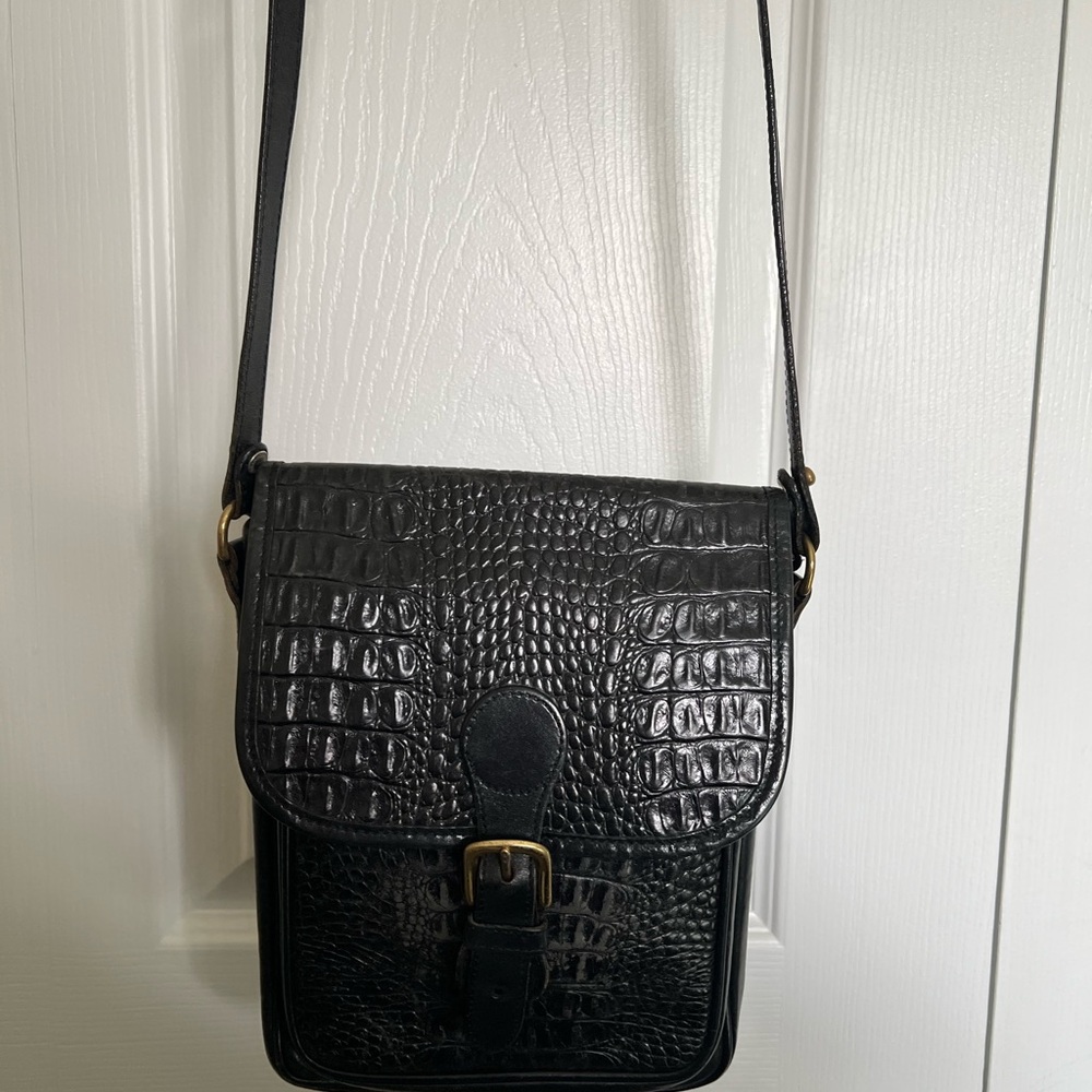 Brahmin Black Croc Embossed Leather Crossbody Bag